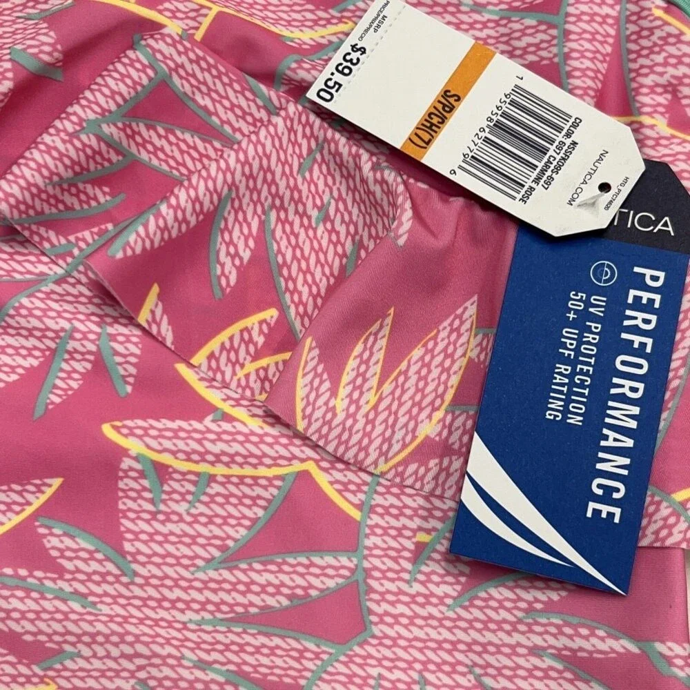 Nautica Swimsuit Pink Palm Tree Print Bikini Tank Girls 7 Vacation Tropical Pool